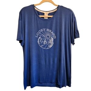 LUCKY BRAND LUXURY-SOFT BLUE RAYON STRETCHY LOGO TEE SHIRT SIZE MED